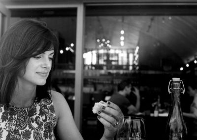 Silvia eating Salt Cod Brandade, Paradise Garage restaurant, Paradise Row, Bethnal Green E2