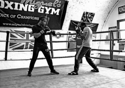 Shamiri and Jamaine sparring, Miguel's Boxing Gym, Hardess Street, Loughborough Junction SE24