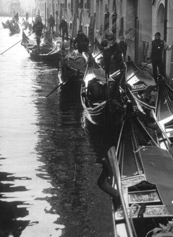 Gondolas waiting, San Marco, Venice, Italy