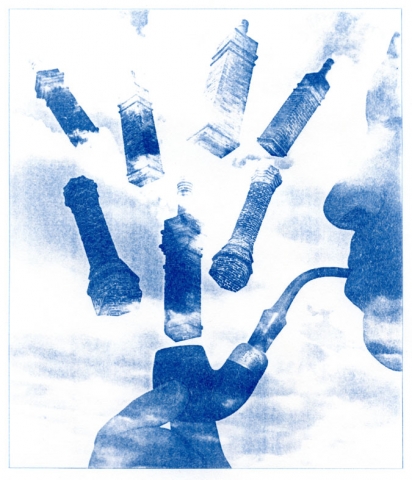 English Idioms: he Smoked like a Chimney (Cyanotype photocomposite)