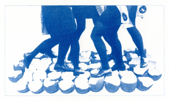 English Idioms: like Treading on Eggshells (Cyanotype photocomposite)
